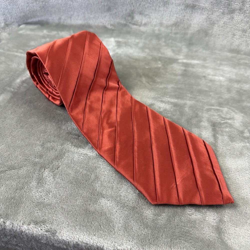 Collection Adam 100% Silk Neck Tie 4" x 60" Orange Textured Stripes